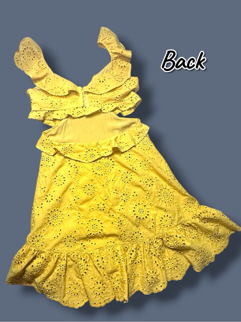 ASTR The Label Open Back and Side Eyelet Dress in Yellow. Size Medium - Picture 4 of 14